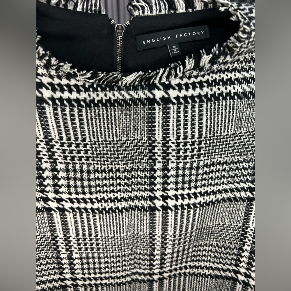Women’s English Factory Black White Plaid Designer Midi Dress Size Medium - Picture 3 of 5